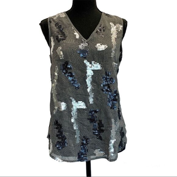 DEX silver gray black sequin Camisole tank top Blouse Sz S sparkly Vegas - Picture 2 of 11